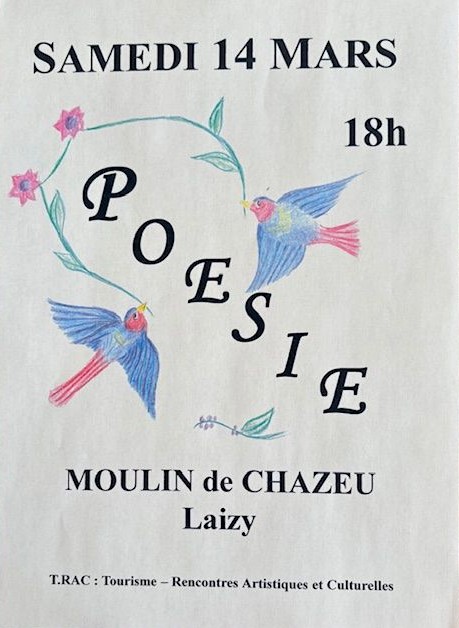 TRAC / Laizy - première animation au Moulin de Chazeu le 14 mars à 18h