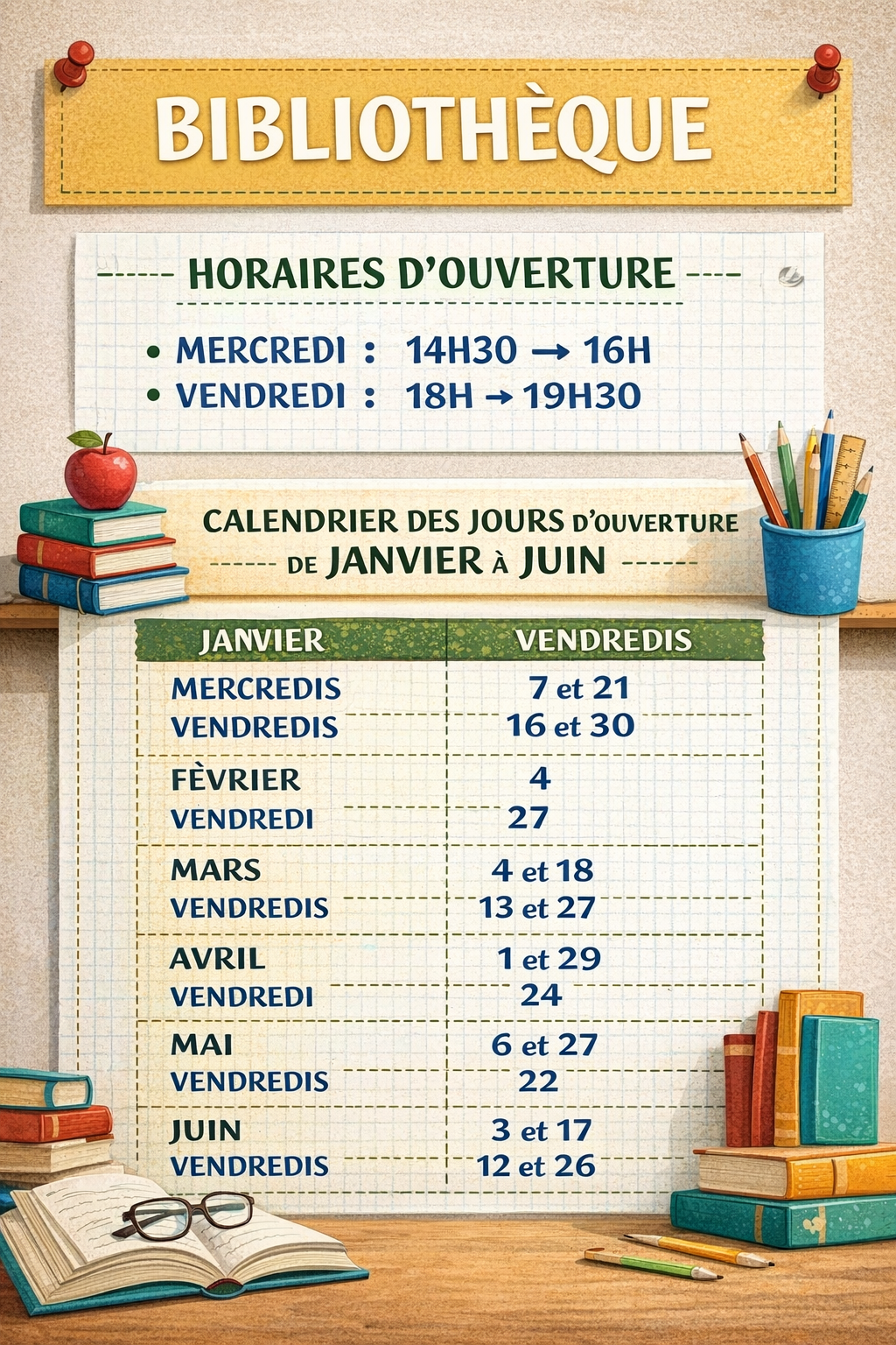 horaires bibliothèque